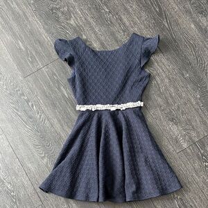 Navy Blue Kids Dress with Embellished Waist size small